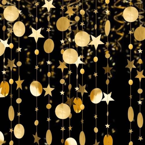 Image of Gold Glitter Hanging Paper Garland,Circle Star Paper Decoration for Party(52 Ft/4 Pack)