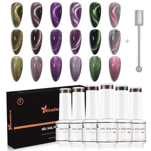 Image of Nicedeco Cat Eye Gel Nail Polish Set, UV/LED Soak-Off Magnetic Gel Polish Nail Art Manicure Pedicure, Salon & Home Use - Long Lasting & Easy to Apply 6pcs x 8ml-Kit42