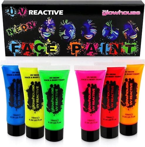 Image of The Glowhouse UV Neon Face Paint and Body Paint Set (Pack of 6) Fluorescent Brightest Glow under UV!