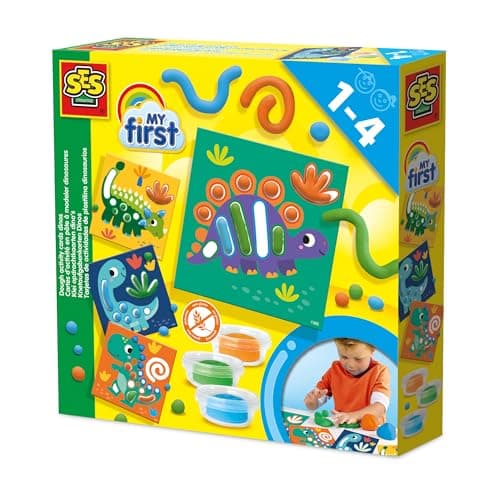 Image of SES Creative 14409 My First Dough Activity Cards Dinos - Creative Play Kit for Kids Aged 1+ - Includes Safe Materials - Explore Dino Fun - Includes Reusable Cards