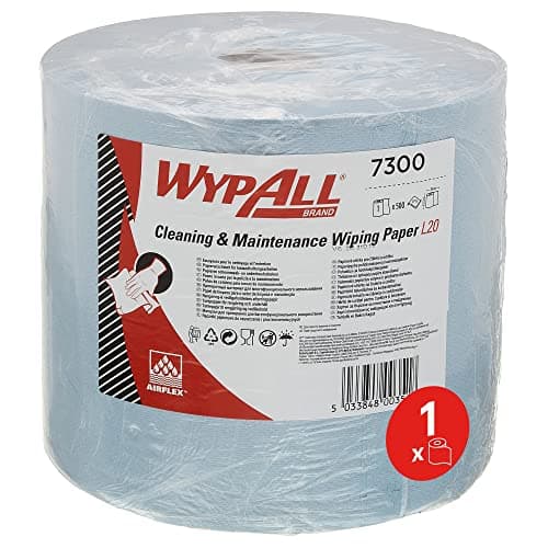 Image of WypAll® L20 Wiping Paper 7300, Blue 2-Ply Jumbo Roll for Cleaning & Maintenance Tasks – 1 Roll x 500 Sheets