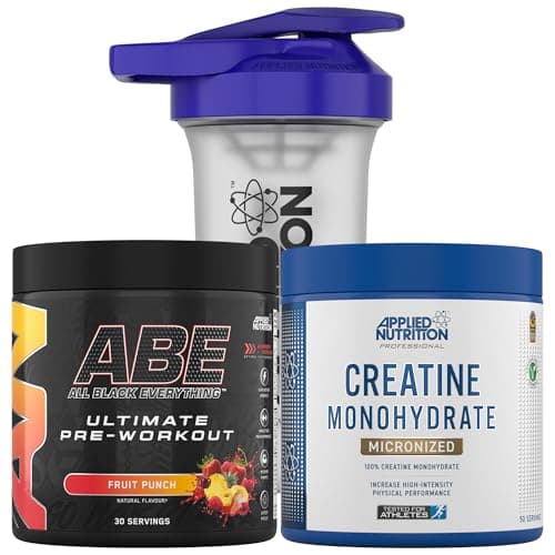 Image of Applied Nutrition Bundle ABE Pre Workout 375g + Creatine 250g + 700ml Protein Shaker | All Black Everything Pre Workout Powder, Energy & Performance with Creatine, Beta Alanine (Fruit Punch)