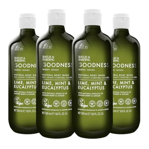 Image of Baylis & Harding Goodness Awaken Lime, Mint & Eucalyptus Body Wash, 500 ml (Pack of 4) - Vegan Friendly