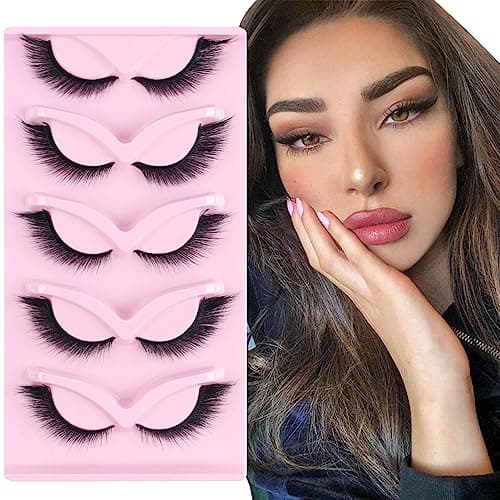Image of Parriparri False Eyelashes Fluffy Fox Eye Lashes Sexy Cat Eye Eyelashes Soft Winged Angel Fake Lashes Wispy Lightweight Faux Mink Lashes (5 Pairs)