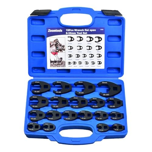 Image of Zoomtools 19pcs 3/8” 1/2” Crows Foot Spanner Set,8-32mm Open End Drive Metric Chromium-Molybdenum Alloy Crowfoot Flare Nut Wrench Kit