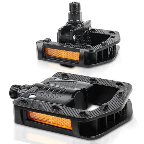 Image of Folding Bike Pedals, Mountain Bike Pedals CNC Aluminum Bicycle Flat Pedals, 9/16'' with Reflective Strips | Non-Slip | Waterproof | Wide Flat Foldable Pedals for Ebike, Urban Commute, MTB Bikes