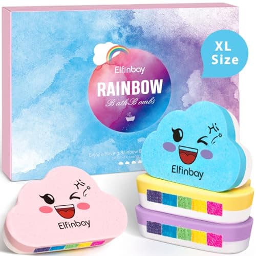Image of Rainbow Bath Bombs for Kids, 4 Large Organic Kid Bath Bombs with Surprise Colors Inside, Christmas Bath Bomb for Girls Non Toxic, Christmas Stocking Fillers Kids Birthday Gifts for Women Children