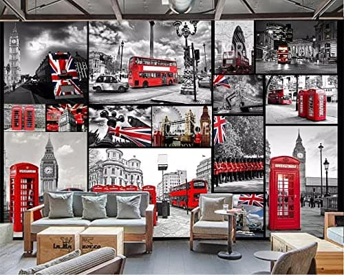 Image of Custom Size Wall Murals，Retro Nostalgic London Street，Removable Peel and Stick Self-Adhesive Wall Murals Large Photo Wallpaper