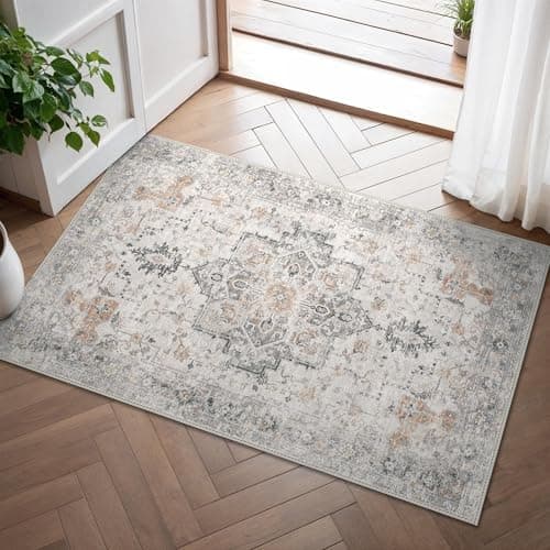 Image of GENIMO Small Machine Washable Rugs 60x90cm, Anti-Slip Doormat, Vintage Bedside Rug, Boho Area Rugs, Low Pile, Non-Shedding, Traditional Oriental Printed Design, Entrance, Entryway, Corridor