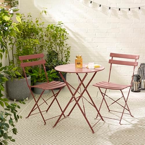 Image of Furniturebox 2 Seat Metal Bistro Set - Pink - Round Folding Table & Set of 2 Chairs, 51x42cm - Cabo Collection