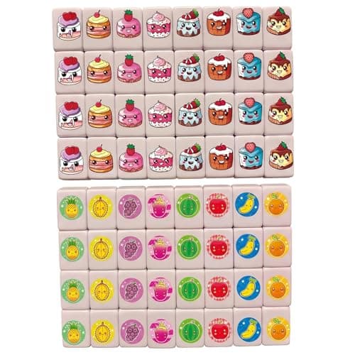 Image of Temeemeg Mahjong 65pcs Mahjong Game Set Cute Food Cartoon Tiles Portable 24mm Board Game For Family Gatherings Travel