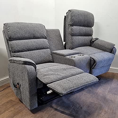 Image of Thornton 2 Seater Electric Dual Motor Riser Recliner Sofa setee with Centre Console (Grey Fabric)