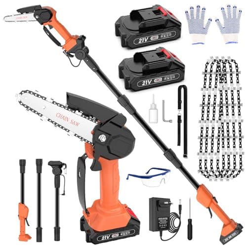 Image of Cordless Pole Saw 12.47Ft, 2 in 1 Long Reach Saw & Handheld Chainsaw 6'', 90° Adjustable Head 2 * 4.0 Ah Rechargeable Battery Electric Extension Pole Chainsaw 4* Chain for Garden Tree Trimming