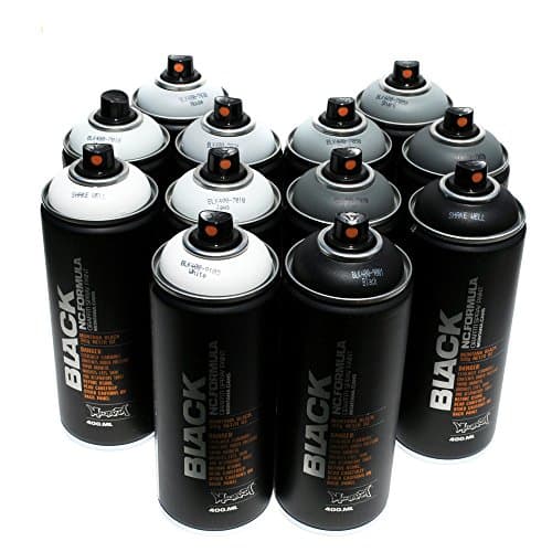 Image of Montana BLACK 400ml Set of 12 Graffiti Street Art Mural Spray Paint (Grey Scale)