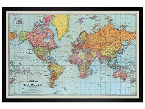 Image of Grindstore Black Wooden Framed Stanford's General Map of the World Colour Poster 61x91.5cm