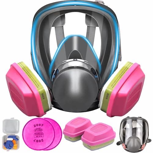 Image of SGIXBE Full Face Respirator Mask, Reusable with Replaceable Filters, Anti-fog, Black, Silicone, for Welding, Spray Painting, Chemical Handling (Full Face+2097+earplugs)