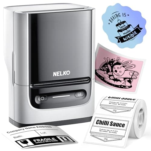 Image of Nelko PM220 Bluetooth Thermal Label Printer, 2 Inch Portable Label Maker Machine for iOS & Android Phone, sticker printer for Clothing, Retail, Address, Barcode, Home, with 1 Roll 40x30mm（White）