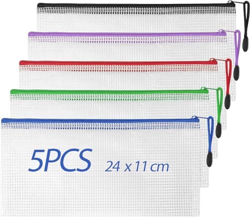 Image of Clear Pencil Case, Plastic Pencil Pouch Zipper File Bags 5PCS Exam Pencil Case with Strong Zipper for School Supplies, Bills, Cosmetics, Stationery and Travel Accessories, 5 Colors