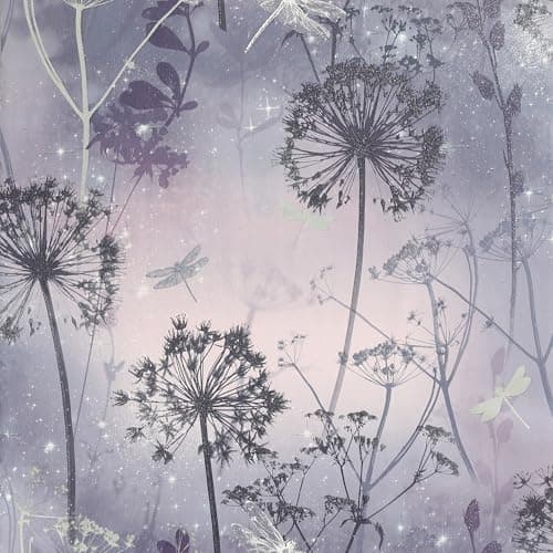 Image of Arthouse Damselflies Purple Sparkling Wallpaper - Encased Glitter Gel Highlights Catch The Light - Subtly Sparkling Glamour - Delicate Scattered Botanical Motifs - Adds a Magical Effect - 692306