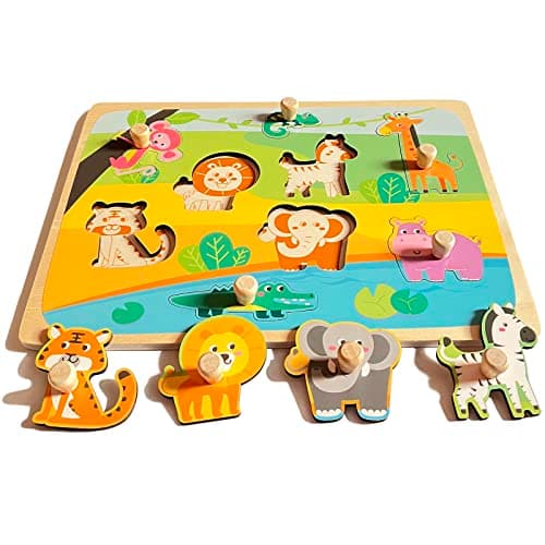 Image of Funsland Wooden Animal Peg Puzzles for 1 Year Old, Montessori Learning Educational Toys, Infant Motor Skill Development Gifts for 1 2 3 Years Old