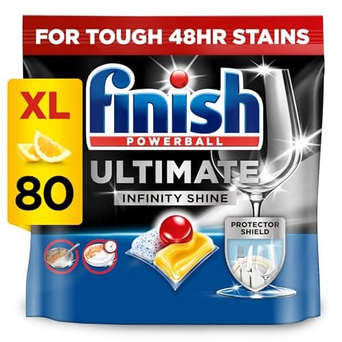 Image of Finish Dishwasher Tablet, Ultimate Infinity Shine, 80 Tablets, Lemon Sparkle, Clean & Shine Detergent Tabs, Tough on Grease Stains, Effective for Short Eco Cycle