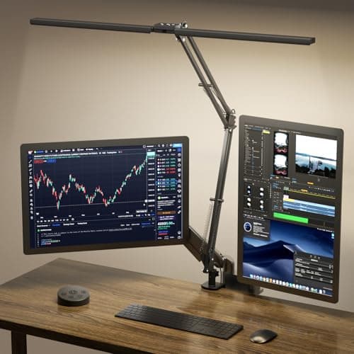 Image of SKYLEO LED Desk Lamp - Double Head Desk Light with Remote Control - Eye Protection, 2400 LM, 24W, 5 Color Modes, Timing & Memory, Easy to Install - Suitable for Office, Reading, Drawing - Black