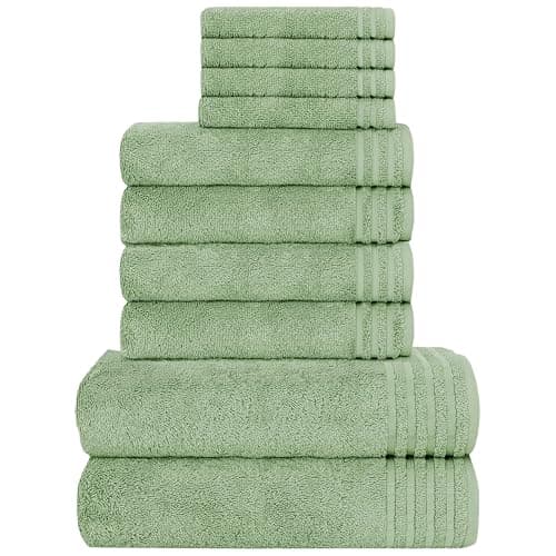 Image of Olivia Rocco Monaco 10 Piece Bathroom Towels Bale Set - Premium Quality Water Absorbent Towel, 4 Face 4 Hand 2 Bath Towel, 500 GSM Washable Towels Set, Sage Green