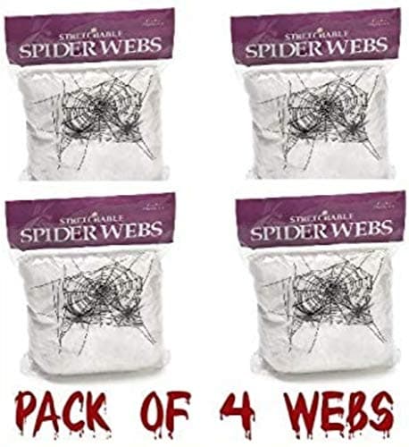 Image of [Pack of 4 White Webs] Halloween Decoration Props Spider Webs including Plastic Spiders Party Decorations 4x White Coloured Webs