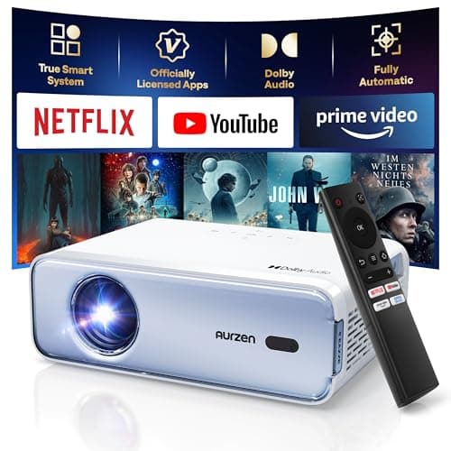 Image of Aurzen Eazze D1 Smart Projector with WiFi and Bluetooth, Netflix-Officially-Licensed, Auto Focus & Keystone, DoIby Audio, Zoom, Native 1080P Movie, Portable Outdoor Mini Projector