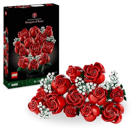 Image of LEGO Botanicals Rose Bouquet - Set of Artificial Flowers for Adults - with 12 Artificial Roses & 4 Branches Gypsophila - DIY Decoration for Building - Gift Idea for Women - 10328