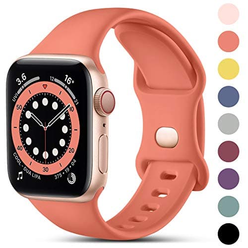 Image of CeMiKa Compatible with Apple Watch Strap 38mm 40mm 41mm 42mm, Silicone Sport Band Replacement Straps Compatible with Apple Watch Series 11 10 9 8 7 6 5 4 3 2 1 SE SE3/iwatch Strap, Coral