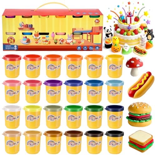 Image of Yimomoyi 24 Tins Play Color Dough Modelling Set 24Colours Modelling Clay Set, Plasticine Modelling Clay for Kids, Multicolour Playdough, Coloured Clay Plasticine for Kids' Arts and Crafts, 50g/Tins