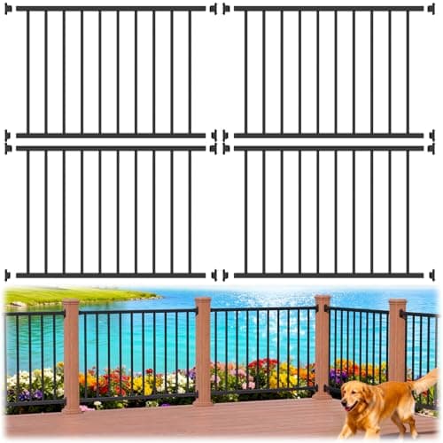 Image of Guwezoy 4 Pack W.4ft x H.36in Aluminum Deck Railing Kits, Textured Matte Black Porch Railing Kit, Decking Railings for Outdoor Decks and Porches