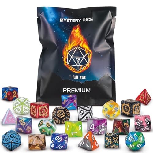Image of QMAY Mystery Dice, Set of 7 Polyhedral Dice, Random Style, For Dungeon and Dragons MTG Table Games RPG DND D20 D12 D10 D% D8 D6 D4 (7)