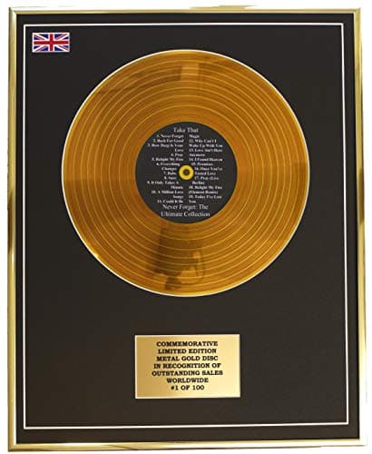 Image of TAKE THAT - NEVER FORGET - THE ULTIMATE COLLECTION METAL GOLD RECORD DISPLAY COMMEMORATIVE LTD EDITION