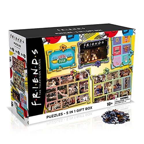 Image of Winning Moves Friends TV Series 5 in 1 Jigsaw Puzzle Game, Piece together characters from the popular TV Series Friends including Joey, Ross, Rachel, Chandler, Phoebe and Monica, gift for ages 10 plus