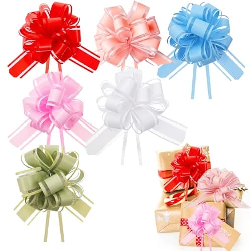 Image of 6 PCS Large Pull Bows Gift Wrap Pull Bows 6 Inches Wedding Ribbon Bow Chiffon Color Flower Boxes Decoration Bouquets Present Supplies Fit Hairstyle Crafts DIY Christmas Party Birthday Weddin