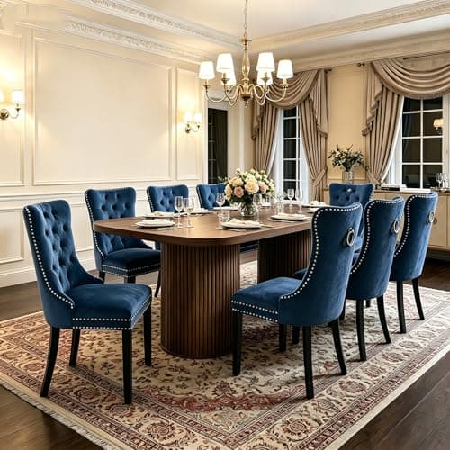 Image of Rejeke 79" Dining Table Set for 8,Large Rectangular Dining Table Set for 8 with Cushioned Chairs,Modern Mid-Century Wood Dining Room Table Set for 8,Ideal for Dining & Gatherings (Walnut)