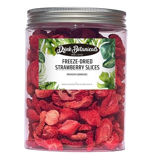 Image of Freeze Dried Strawberries | 200+ Slices | 100% Natural | For Baking, Garnishing, Cakes, Desserts, Cocktails & Snacking | Dried Strawberry Pieces | 75g / 2.66oz | PET Jar | Drink Botanicals Ireland