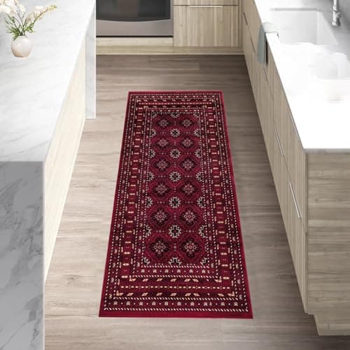 Image of cozily® Traditional Oriental Hall Runner Rug, Tagab 60x220cm, Red, Washable With Jute Backing, Ideal For Hallway, Kitchen, Lounge And Living Room Rug.