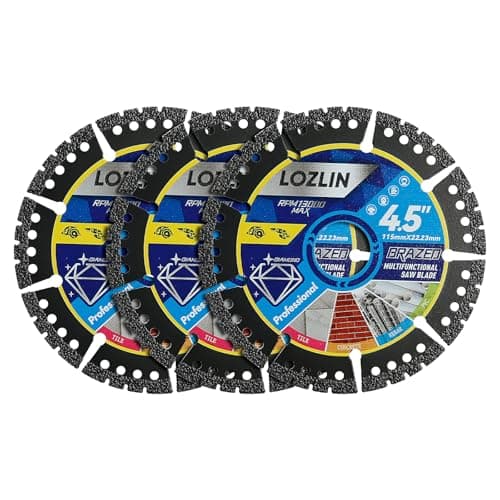 Image of LOZLIN 3 Pack 4.5" Diamond Multipurpose Saw Blades - Heavy Duty Angle Grinder Disc for Cutting Marble, Quartz, Stone, Tile, Metal, Plastic