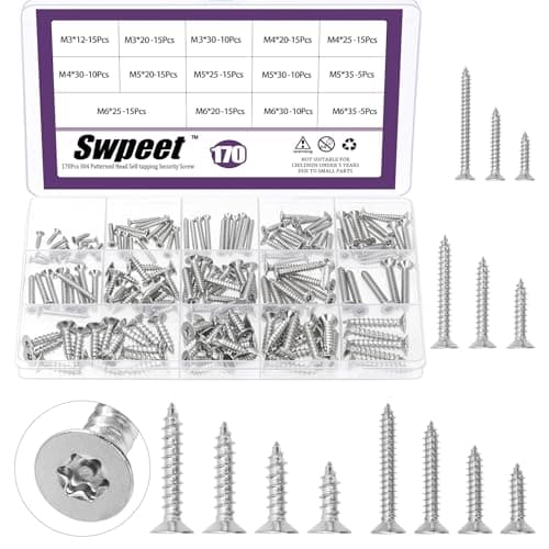 Image of Swpeet 170Pcs 14 Sizes Silver 304 Stainless Steel Flat Countersunk Head Torx Screws Assortment Kit, Security Anti-Theft Tamper Proof Screws, Torx Drive Self Tapping Wood Screws for Wood, Soft Metal