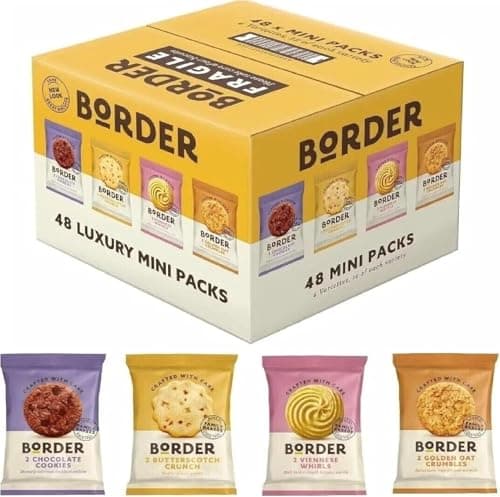 Image of Border Biscuits Mini 48 Twin Packs | Individually Wrapped Delicious Crunch Cookies Assortment of Butterscotch, Viennese Whirls, Golden Oat Crumble, Chocolate Biscuits Luxury Gift Box by Snackify