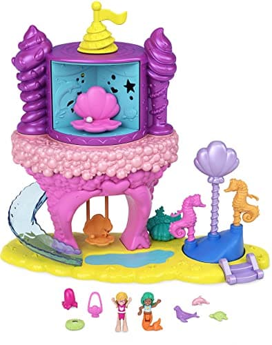 Image of Polly Pocket Rainbow Funland Mermaid Cove Ride Playset, Polly & Mermaid Dolls, 15 Accessories, Dispenser Feature for Surprises