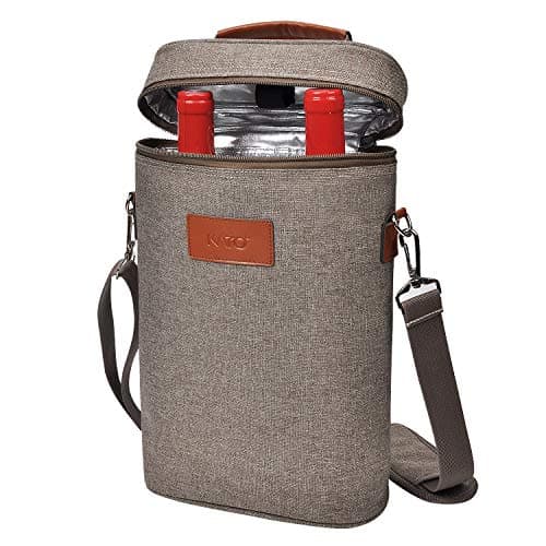 Image of Kato Tirrinia Insulated Wine Cooler Bag, 2 Bottle Padded Wine Tote Carrier for Picnic, Beach, Camping, Wine Lover Gift, Khaki