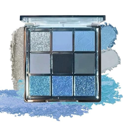 Image of 9-Color Eyeshadow Palette with Shimmer, Matte & Sparkle Finishes – Blue Pure Desire Style, Highly Pigmented Waterproof Long-Lasting Formula, Blendable Texture for Bold or Natural Eye Makeup (Blue)