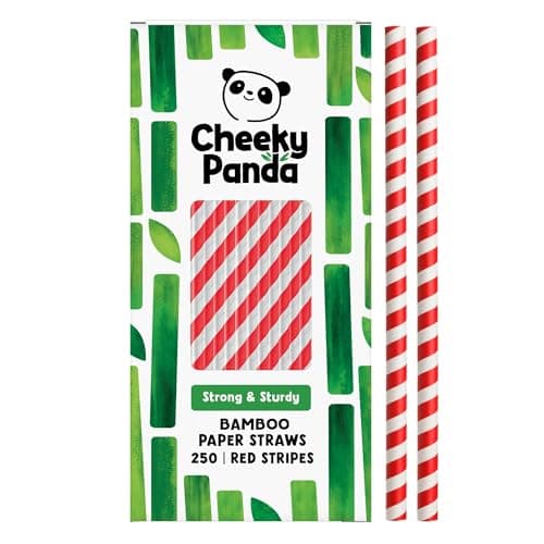 Image of The Cheeky Panda Bamboo Paper Straws | 250 Coloured Drinking Straws with Red Stripes