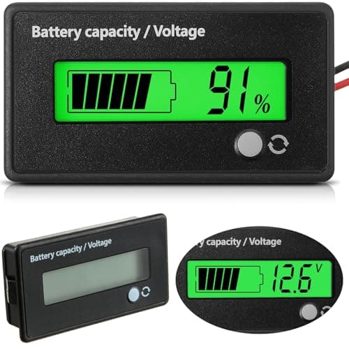 Image of Frienda Dc 12v 24v 36v 48v 72v Battery Meter with Alarm Battery Capacity Indicator Monitor Voltage Meter and Lithium Ion Indicator(Green Light)