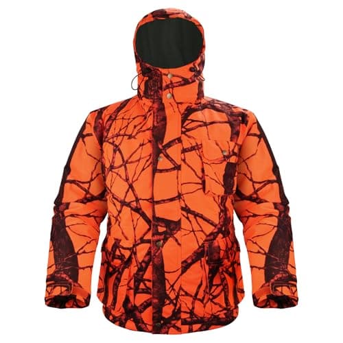 Image of Avizon Men's Insulated Hunting Jacket with Hood, Orange/Green Camo Winter Warm Fleece Lined Coat