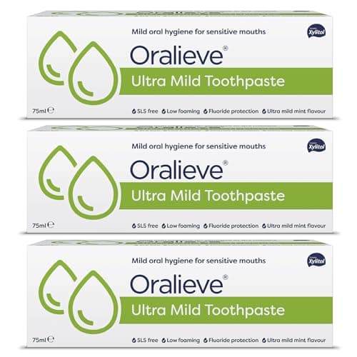 Image of Oralieve Ultra Mild Toothpaste (3 x 75ml), SLS-Free Formula for Sore, Dry, Sensitive Mouths with Fluoride & Xylitol – Genuine Oralieve Toothpaste